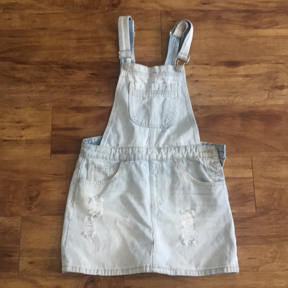 F21 lightwash overall dress
